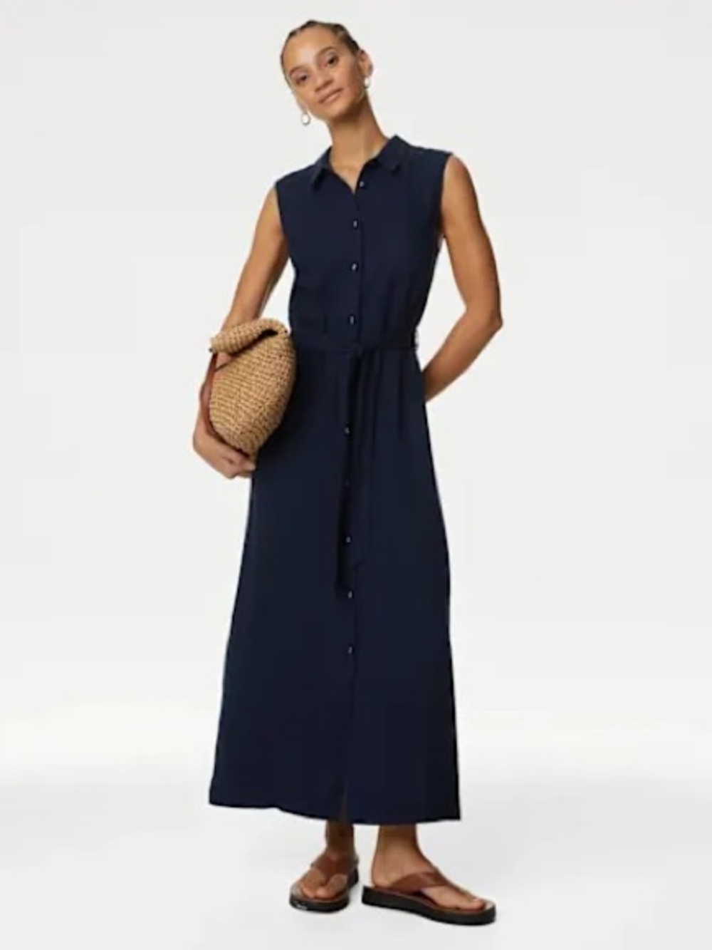 Banana Republic linen shirt dress maxi navy 14 - Picture 7 of 10